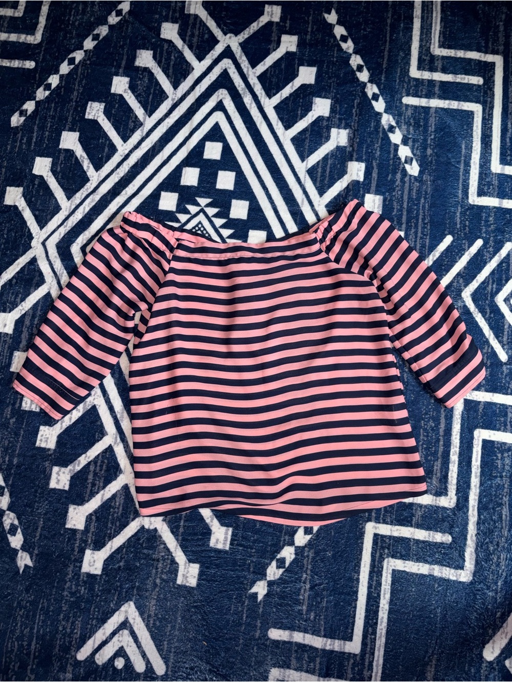 Banana Republic Pink & Navy Striped Off-the-Shoulder Tunic
